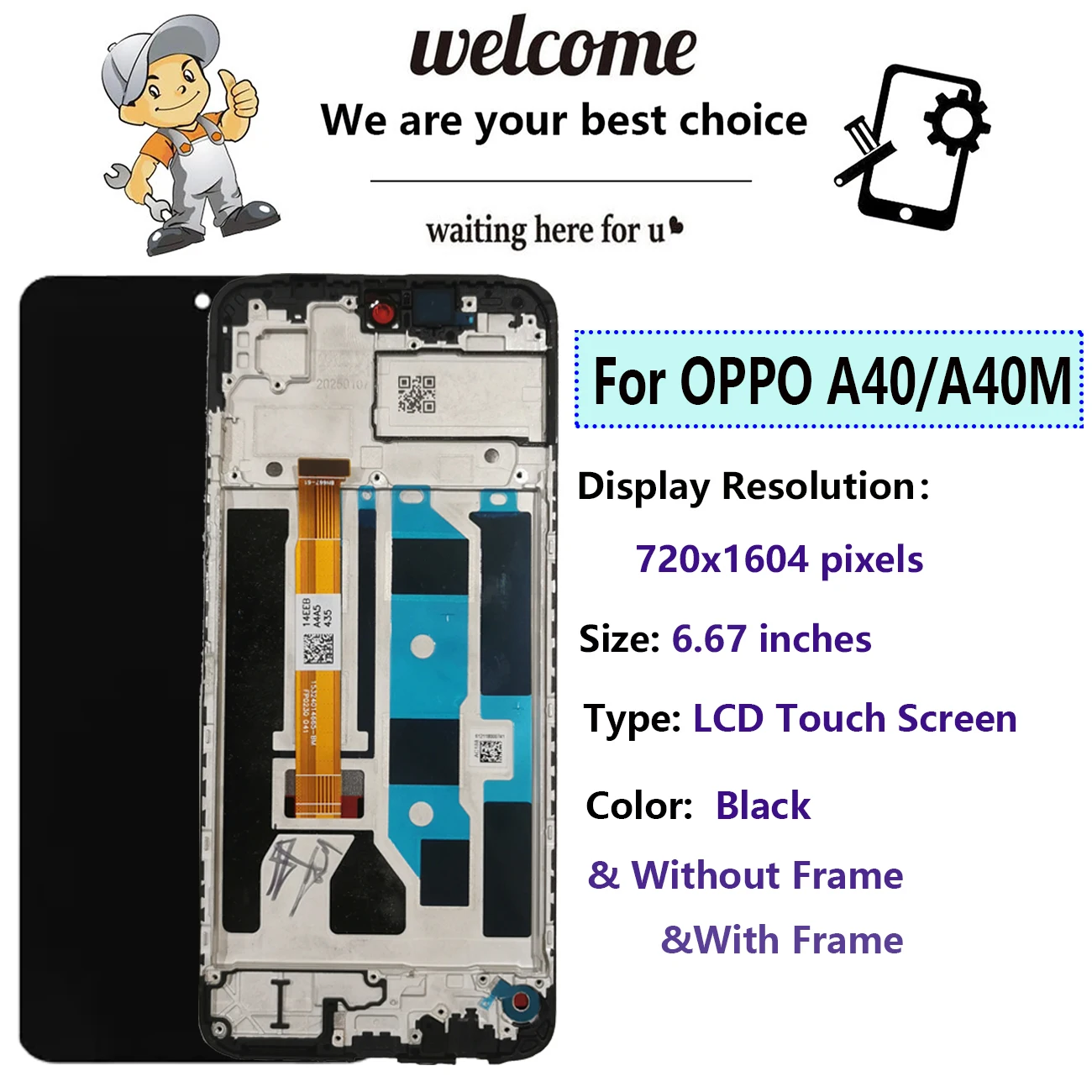 Wyświetlacze LCD 6,67'' do Oppo A40 A40M, ekran dotykowy LCD z digitizerem i ramką, zamiennik kompletny CPH2669 Pantalla — zdjęcie produktu 6
