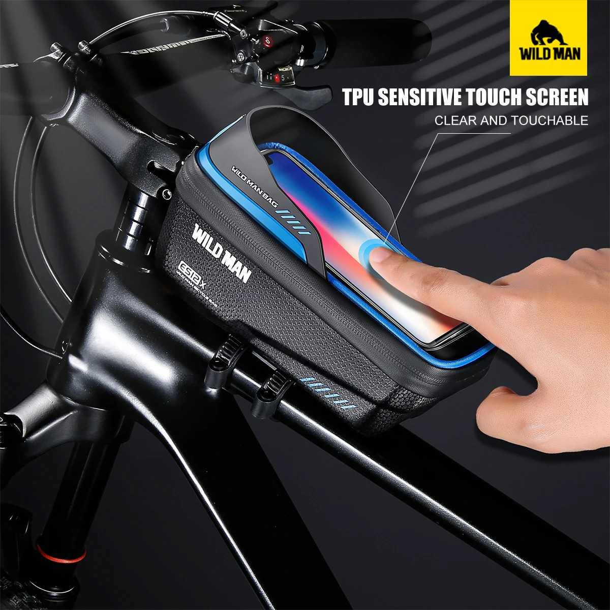 WILD MAN ES12X Bicycle Bag EVA Hard Shell Waterproof Touch Screen Front Beam Bag Road Mountain Bike Removable Anti-vibration Bag