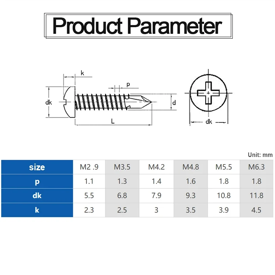 برغي لولبي لولبي ذاتي الحفر برأس من juidin ، فولاذ مقاوم للصدأ ، M4.2 ، M4.8 ، M8 ، مناسب للصفائح المعدنية #6