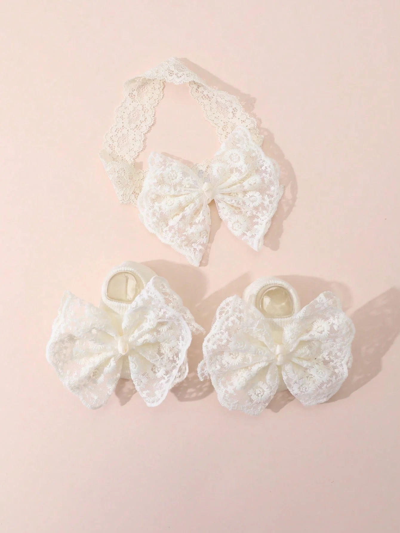 1 Pair of Socks 1 Headband Set, Sweet and Lovely Embroidered Bows Decorated Princess Style Socks and Headband for Baby Daily Wear