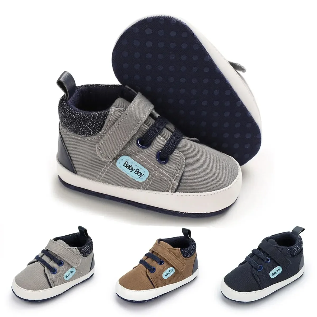 

Meckior Baby Casual Canvas Sneakers High Gang Sports Baby Boys Girls Shoes Anti-slip Soft Sole First Walkers Crib Casual Shoes