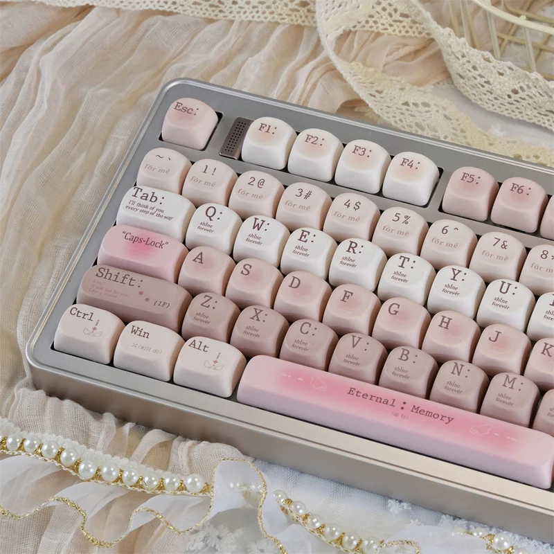 Pink Romantic PBT Keycaps Set,130 Keys MOA Dye-Sub Custom GMK Key Cap For MX Switches Mechanical Keyboard 61/68/75/84/87/86/100