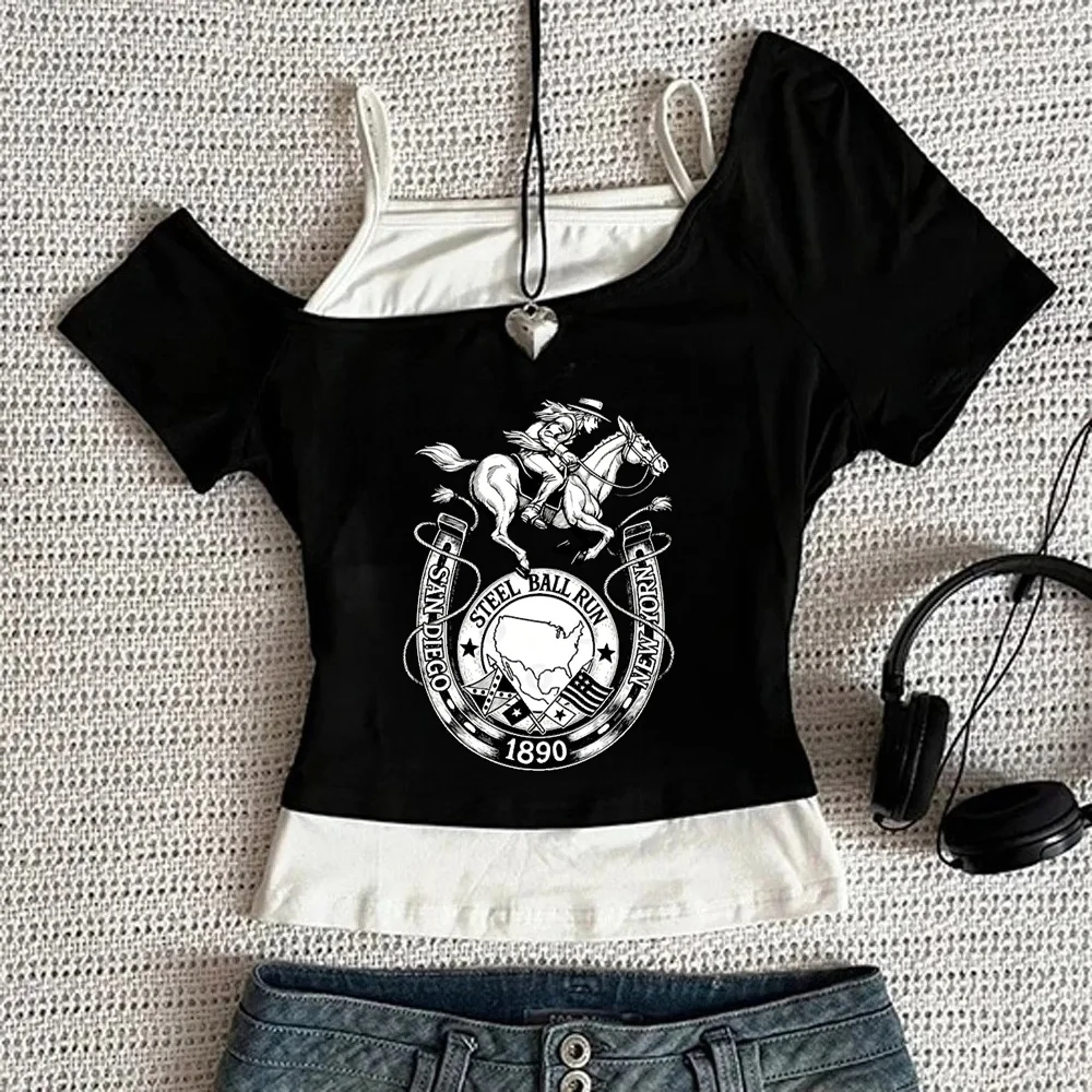 Jojo's Bizarre Adventure crop top girl korean fashion cutecore alternative  gothic top tees emo clearance sales kawaii jojifuku