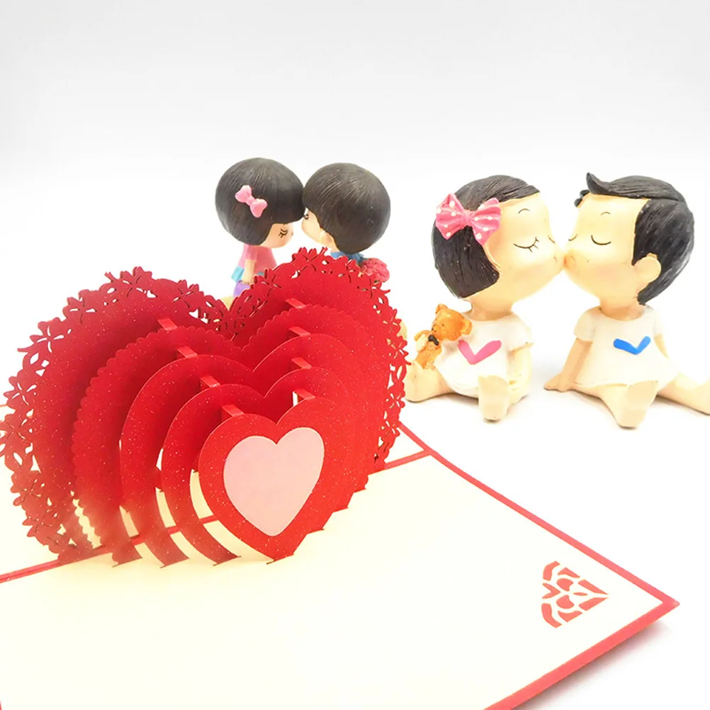 

Handcrafted 3D Up Card Red 15x10x05cm Love Heart Design Greeting for Valentine's Day Birthday Romantic Gift Idea
