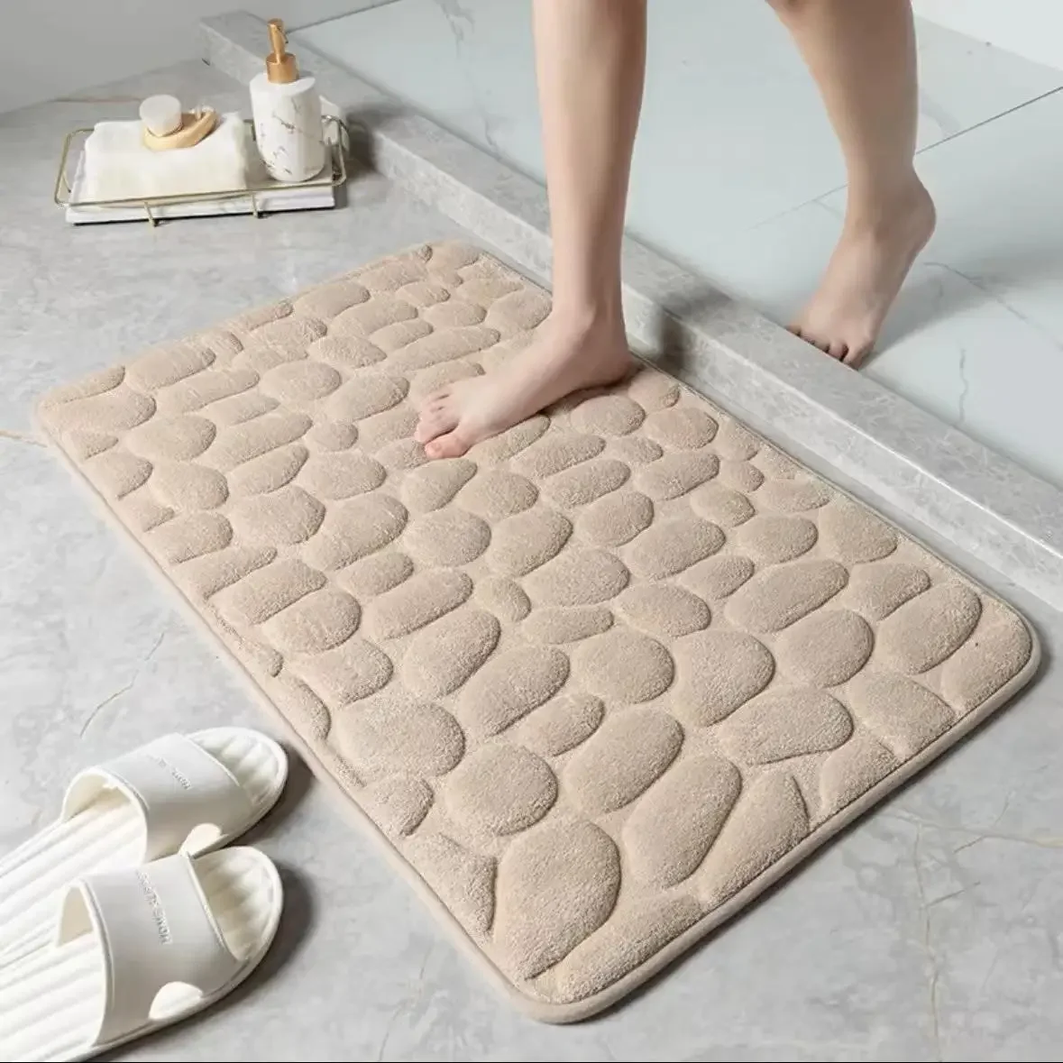 40*60CM Creative Sponge Stone Pattern Embossed Bathroom Anti-slip Absorbent Rug Fashion Home Bathroom Toilet Decoration Carpets