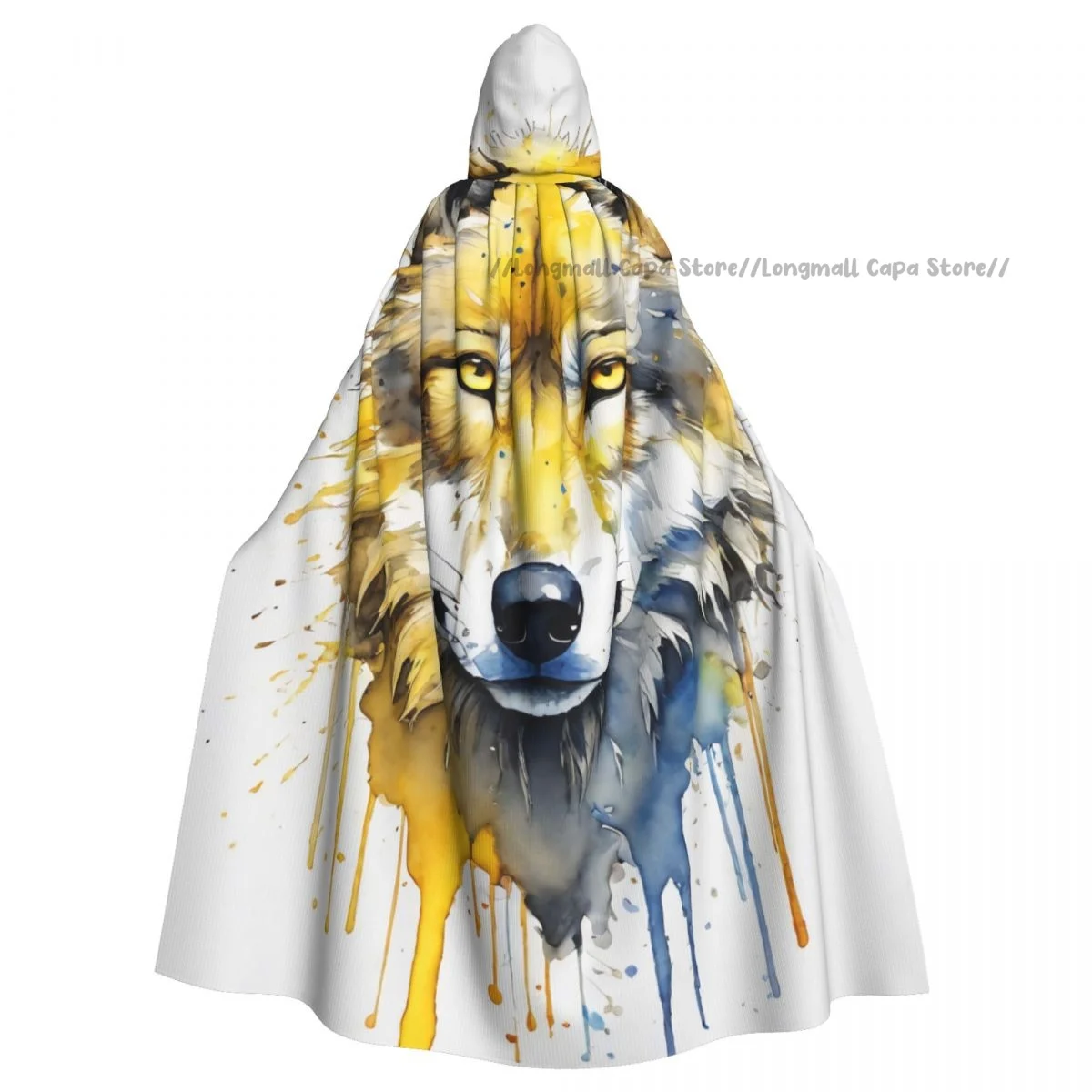 

Adult Halloween Wolf Portrait Cloak Cape Hooded Medieval Costume Full Length Dress Coat