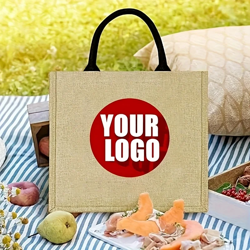 Custom Jute Tote Bag Personalized Large Packaging Reusable Perfect Trade Shows, Grocery Stores Shopping and Outdoor for Women
