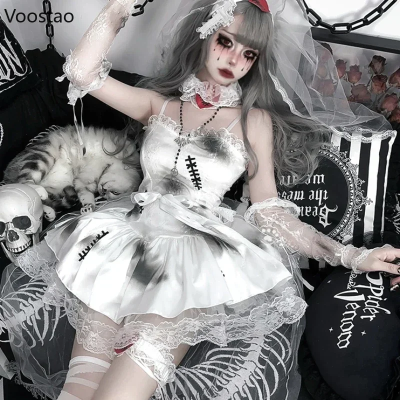 Abito gotico Lolita donna Halloween Anime costumi Cosplay fantasma sposa strega abiti da festa set uniformi gioco di ruolo spettacolo di animazione