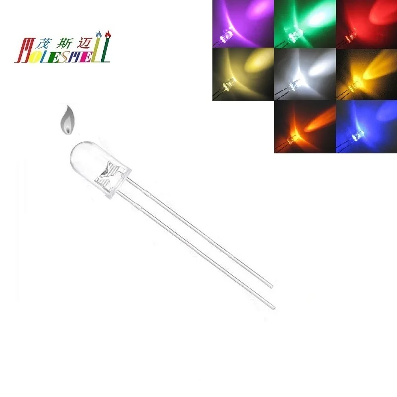 10pcs 5mm Flickering led Red Yellow Blue Green White Orange Pink Warm white Pink Water Clear Lens Candle flicker Light Diodes