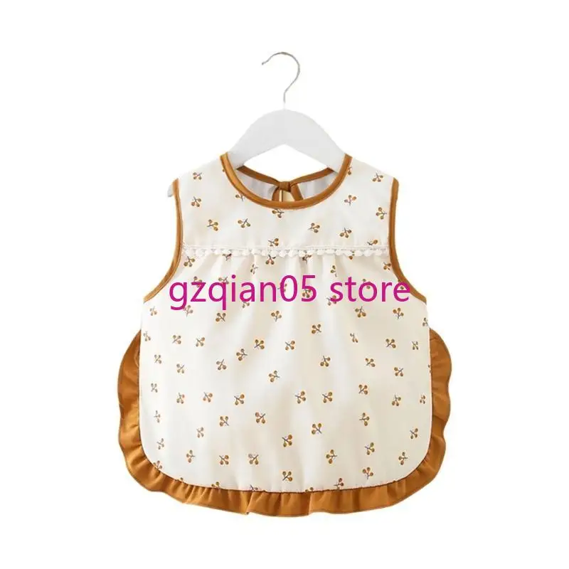 مريلة تغذية الأطفال والرضع N7ME مريلة ناعمة مقاومة للماء برقبة مربوطة، تصميم سهل الغسل بدون أكمام لسهولة التغذية