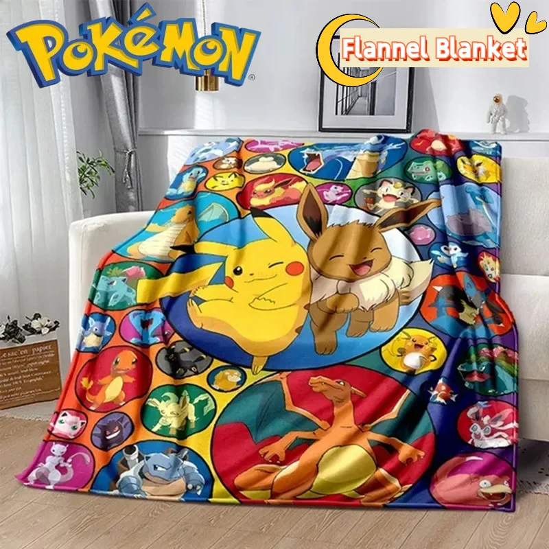 Manta de franela con figuras de Pikachu de dibujos animados de Pokémon para niños y estudiantes, cobertor de siesta para el hogar, sofá, almuerzo, descanso