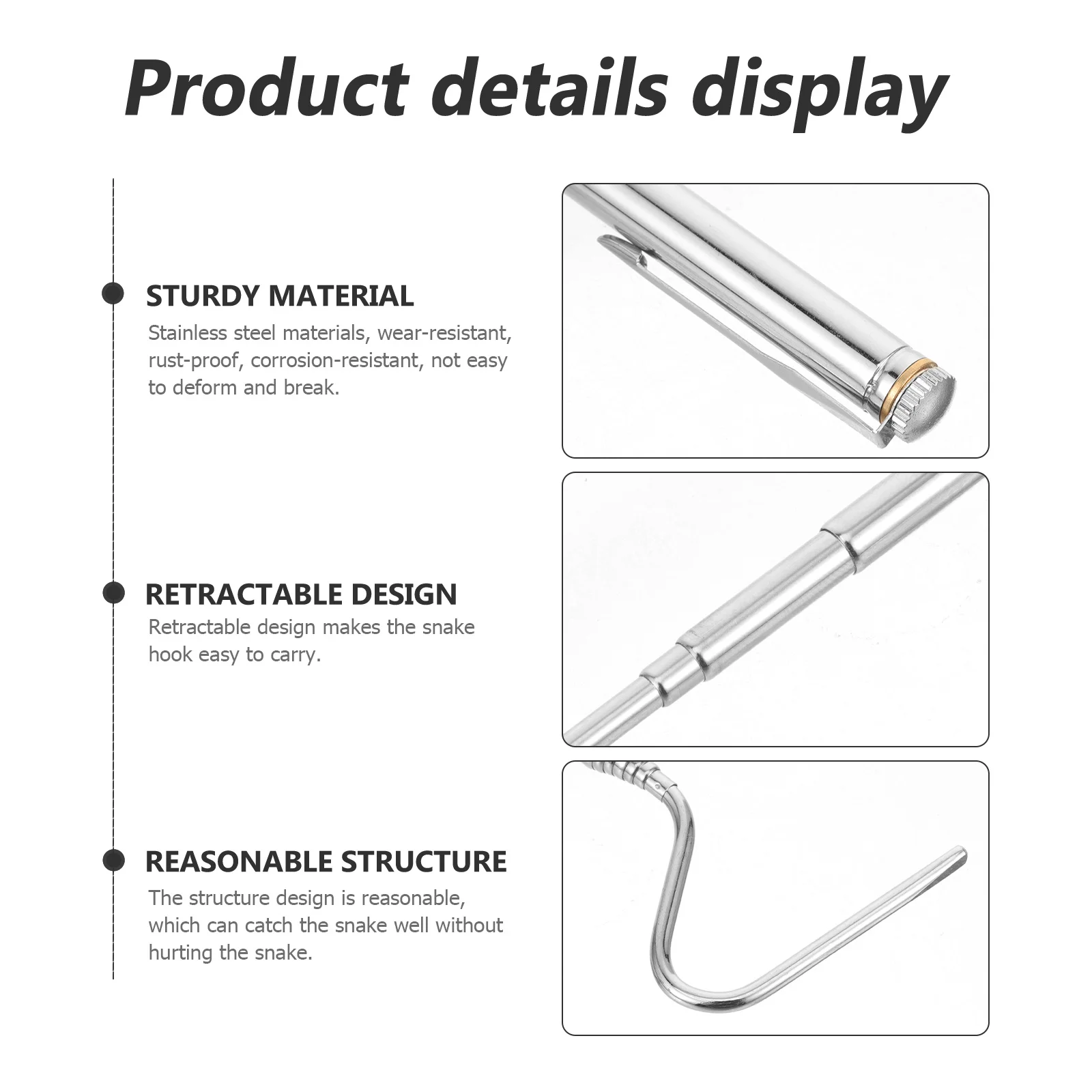 الفولاذ المقاوم للصدأ قابل للسحب ثعبان هوك قابل للتعديل تلسكوبي الزواحف اصطياد أداة المهنية ثعبان المنتزع الزواحف هوك