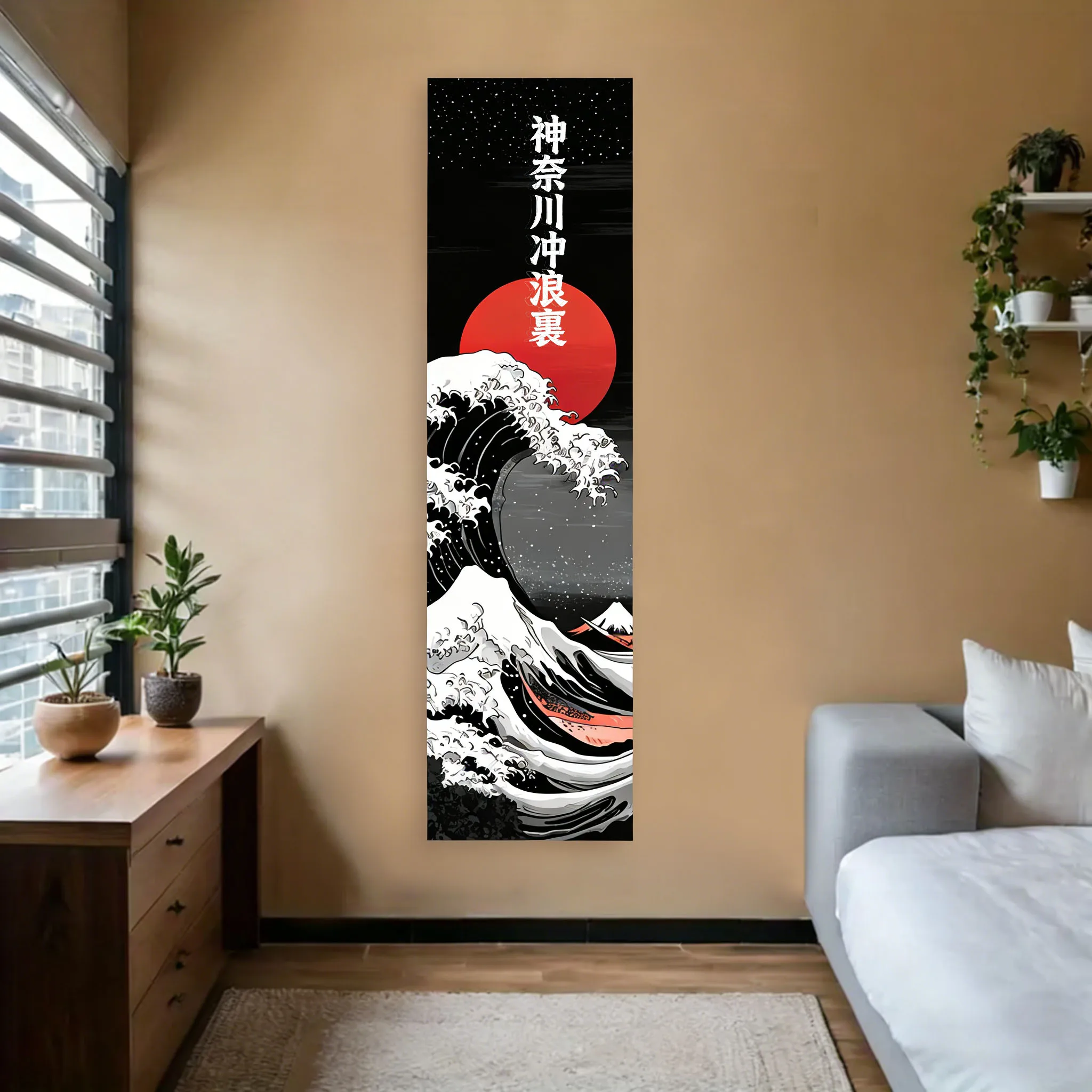 Japanese Ocean Waves Wall Tapestry Japanese-style Wave and Red Sun Design Bedroom Background Cloth Decoration Gift For Friends