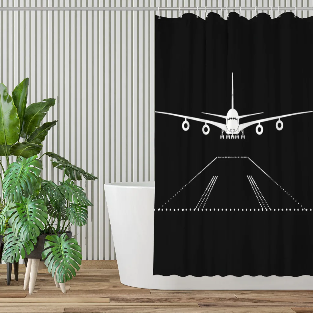 Plane Landing Bathroom Shower Curtains Aircraft Airport Waterproof Partition Creative Home Decor Bathroom Accessories