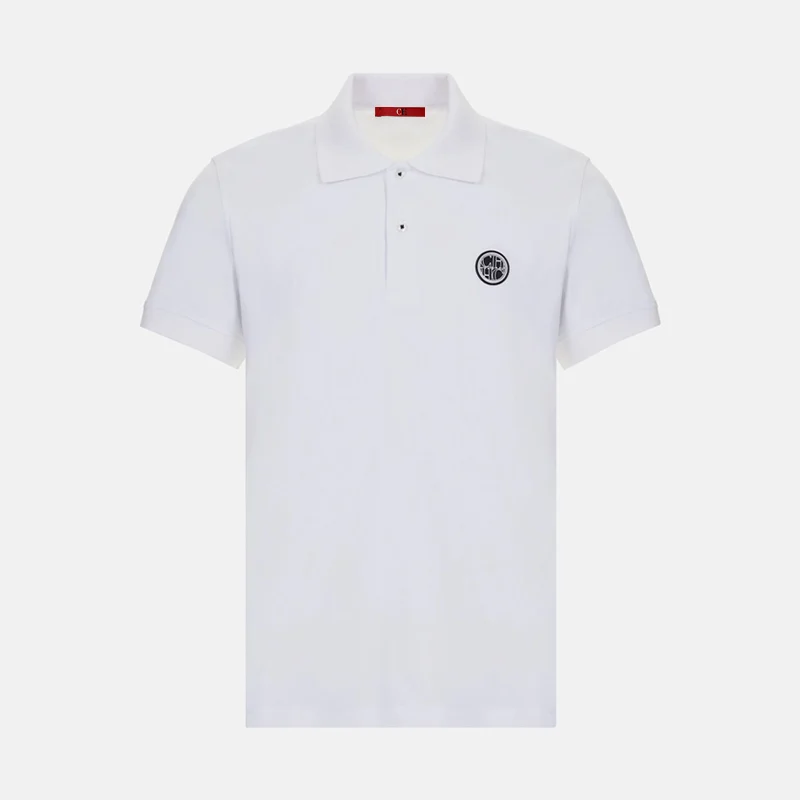 CH Rundhals-Poloshirt für Herren mit Gummi-Patch auf der linken Brust, Premium-Piqué, Kurzarm, klassische Passform, atmungsaktiv, für Büro und Alltag – Detail 5
