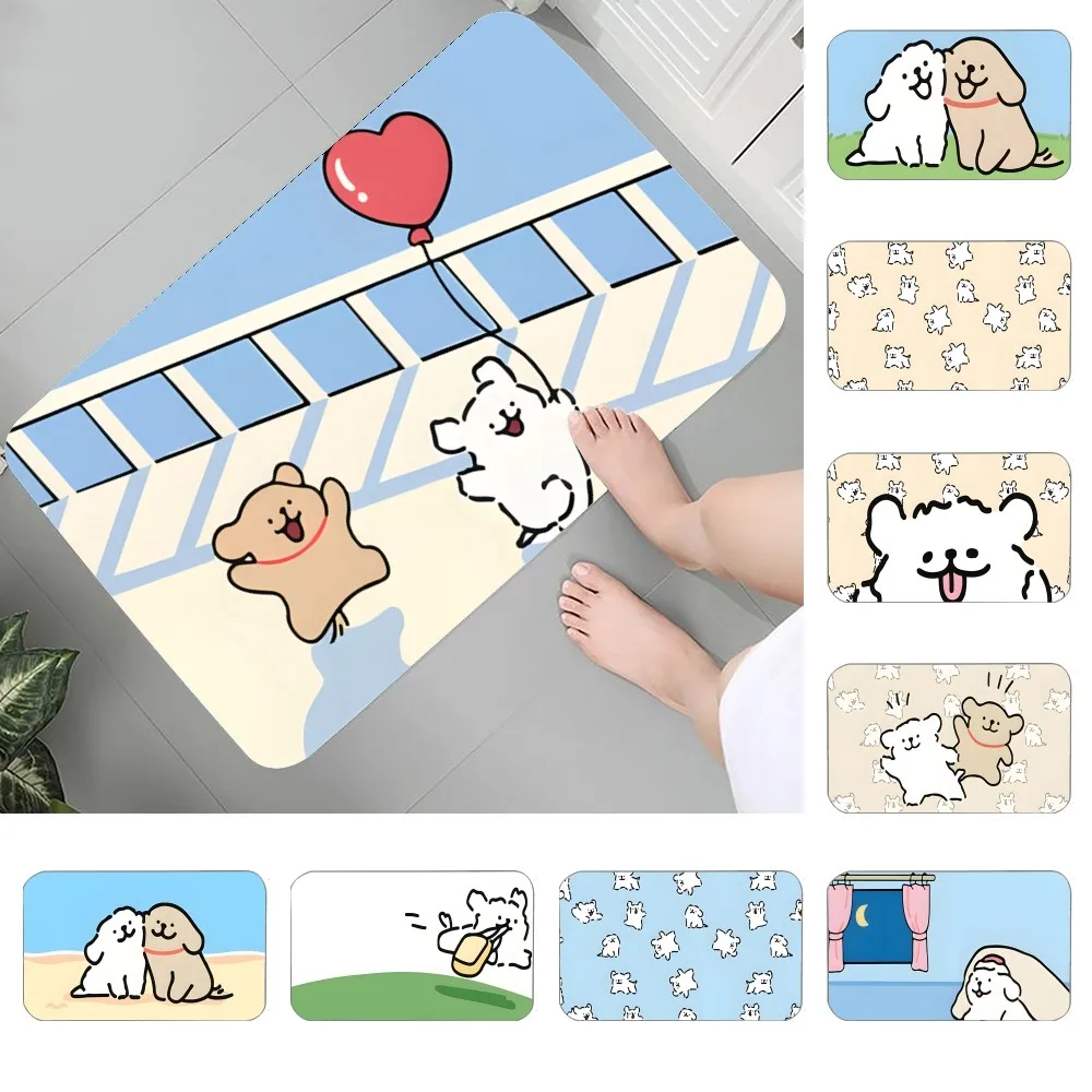 Cartoon Line Dog Floor Mat Graphic Printed Flannel Doormats for Bathroom Kitchen Entrance Carpet Home Decor