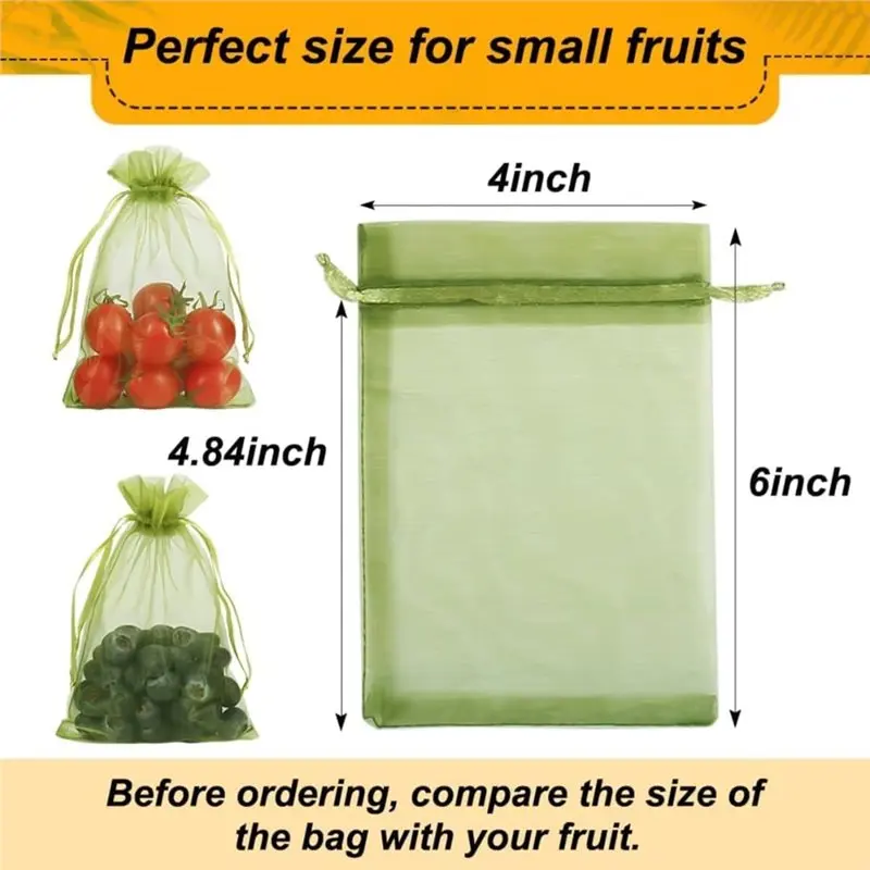 ABCA-200PCS Fruit Protection Bags 5.5 X7.8 Cover For Tree Netting To Protect Fruit Mesh Organza Bags Green Net For Vegetables