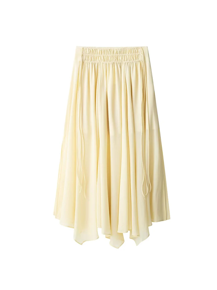 TFMLN 여성 프릴 레이스 업 셔츠 스커트 세트 캐주얼 패션 느슨한 긴 소매 V 넥 여름 블라우스 미디 스커트 레이디 홀리데이 슈트