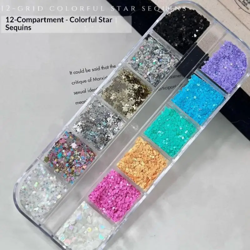 12-Grid Colorful Star Sequin Mixed Five Pointed Star Laser Nail Glitter Nail Art Nail Charm DIY Manicure Accessories~