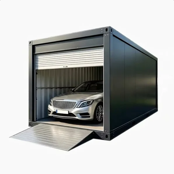 20ft Prefab Container Garage With Roll Up Door Ramp Flat Pack Detachable Steel Portable Car Shelter Carport