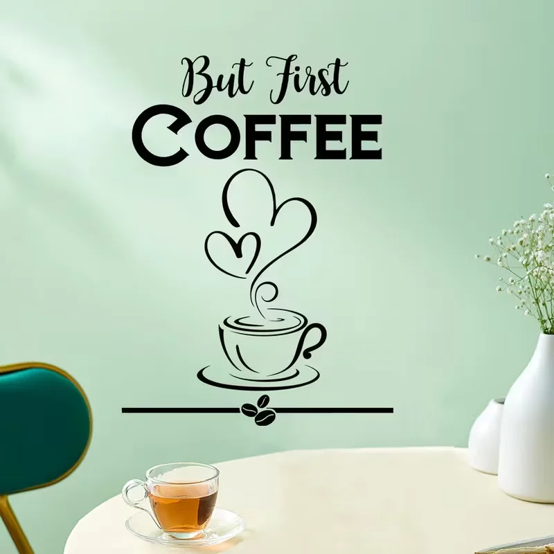 1 Set Self-Adhesive Coffee-Themed Decals Suitable for Room Decor - Removable PVC Vinyl Stickers with Fun Coffee Phrases, Spray-P