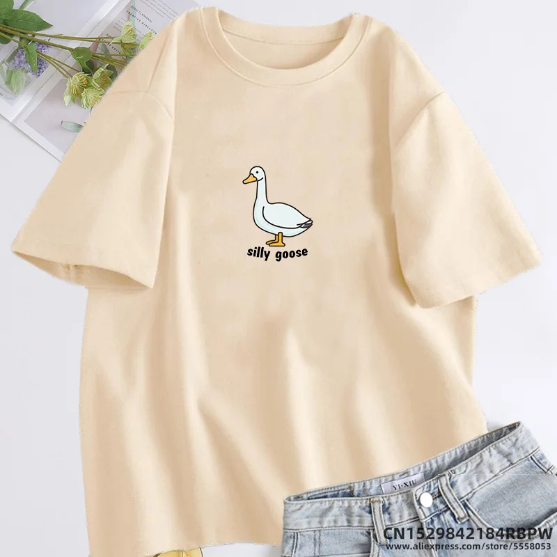 Silly Goose T-Shirt Women Trendy Unisex T Shirt Summer Cotton Short Sleeve Fuuny Goose Tshirts Tops Unisex Aesthetic Clothing