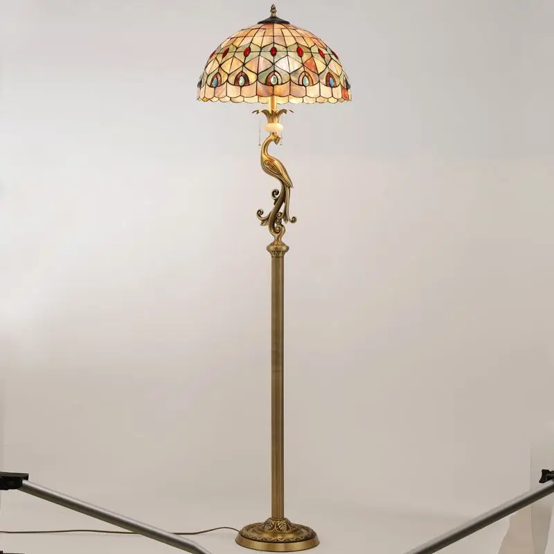 All copper French phoenix floor lamp shell European pastoral retro pure copper peacock living room study bedroom light
