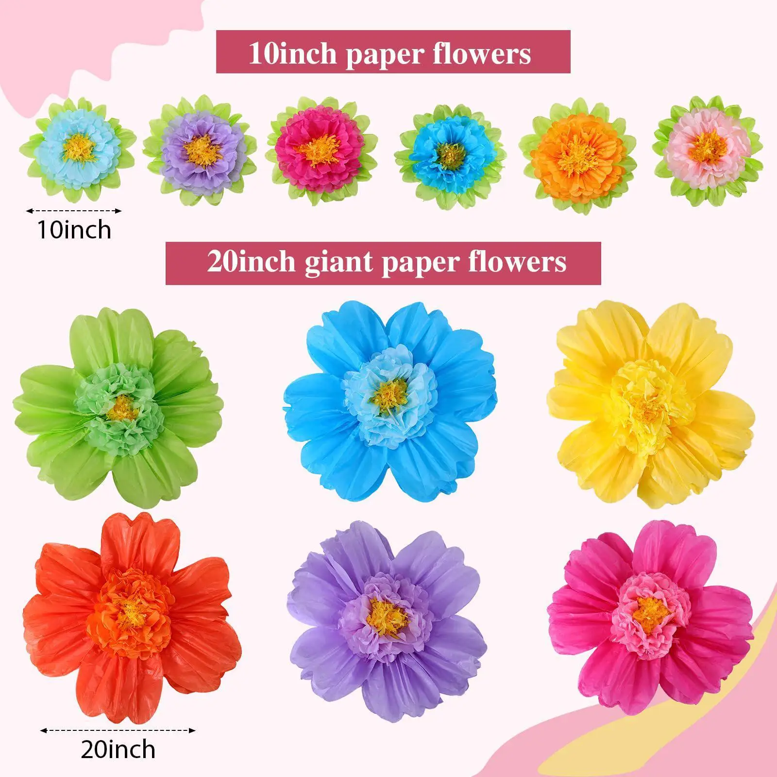 12 Pieces Paper Flowers Party Crafts Romantic Decorative Colorful Wall Decoration for Centerpieces Classroom Bedroom Birthday