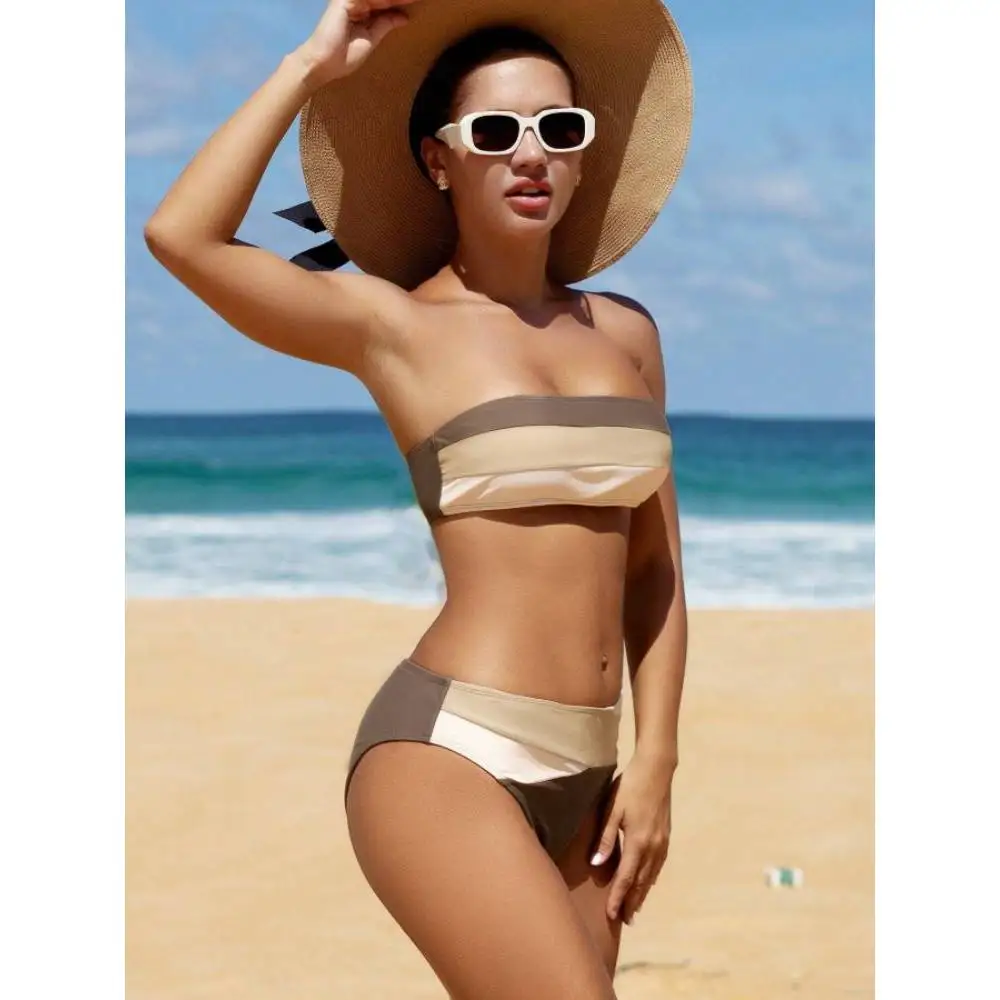 

Cikini Swim Suits For Women Summer Beach Color Block Bandeau Sexy Bikini Set Two-Piece Swimwear Bathing Suit