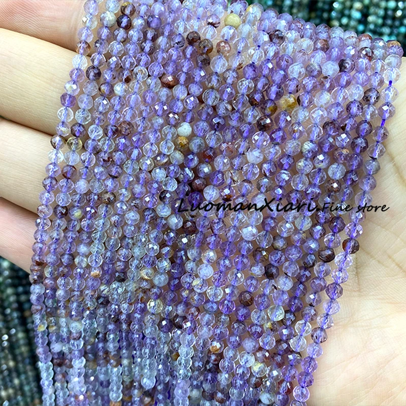 2 3 4MM Natural Stone AAA Purple Ghost Quartz Loose Spacer Beads for Jewelry Making Diy Earrings Bracelets Charms Accessories