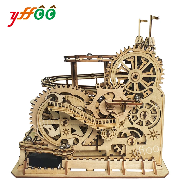 yffoo DIY 3D Puzzle Marble Tracks Diorama Constructor Miniature House Wood Toys Building Kits Adults Assembling Model Home Decor