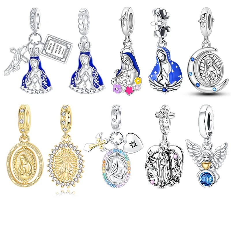 Original Charms Bead 925 Sterling Silver Inlaid Zirconium Nun Cross Angel Wing Pendants Fit Bracelet Jewelry Gift Marking