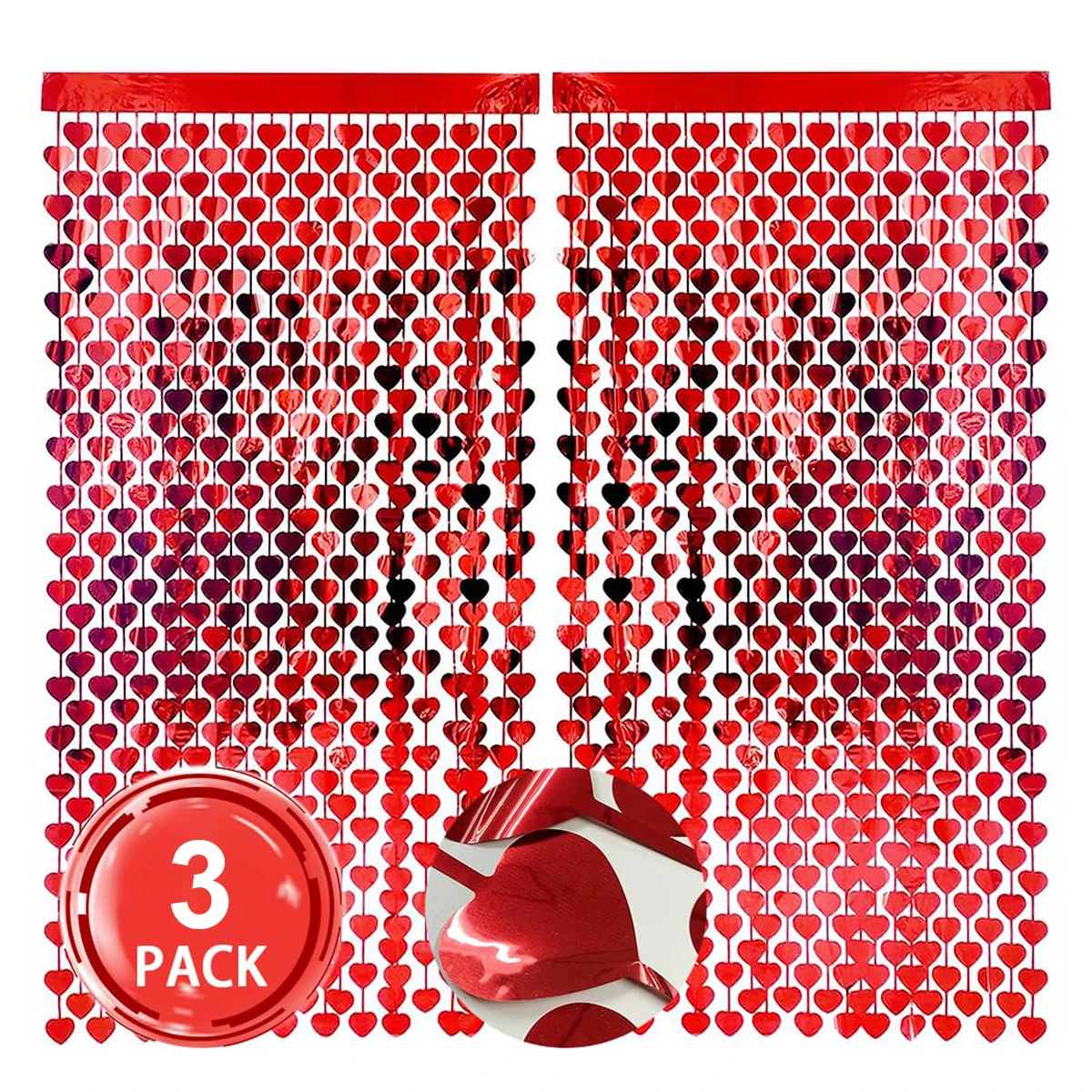 Folienfransen-Lametta-Vorhang, rotes Herz, Geburtstagsparty, Fotohintergrund, Streamer für Hochzeit, Dusche, Verlobung, Valentinstagsparty