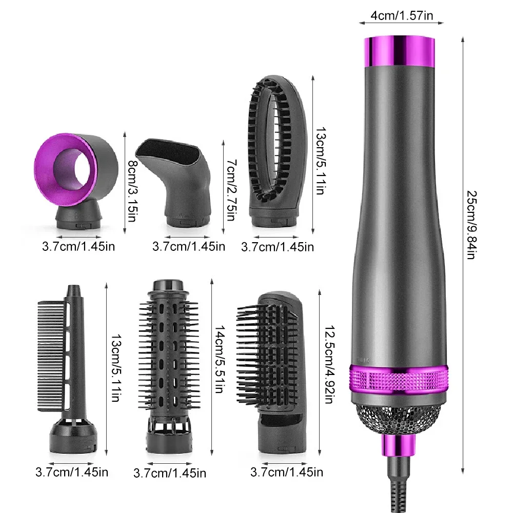 6 in 1 High Speed Hot Air Styler Hair Dryer Brush Negative Ionic Fast Drying Straighten Curl Volumize for All Hair Types