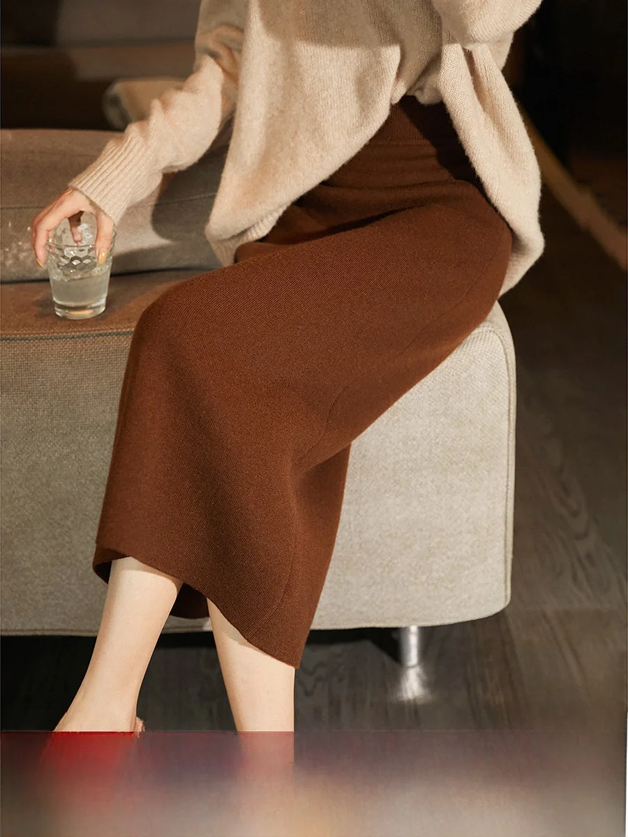 

Вязаная шерстяная юбка Xhange из мягкой, приятной к телу шерсти, прямого кроя, с завышенной талией, для повседневной носки, осень-зима