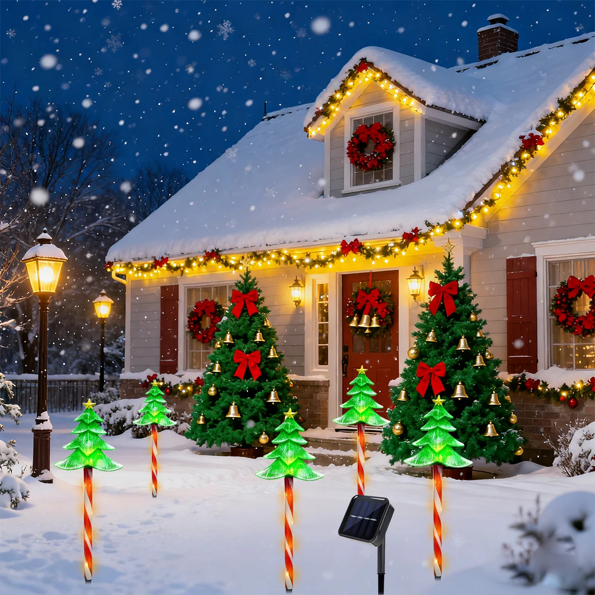1 مجموعة من 5 شجرة عيد الميلاد الشمسية الأرض التوصيل ضوء 8 طرق شجرة عيد الميلاد أضواء الحلوى مثالية للفناء ساحة الحديقة تزيين في العطلة