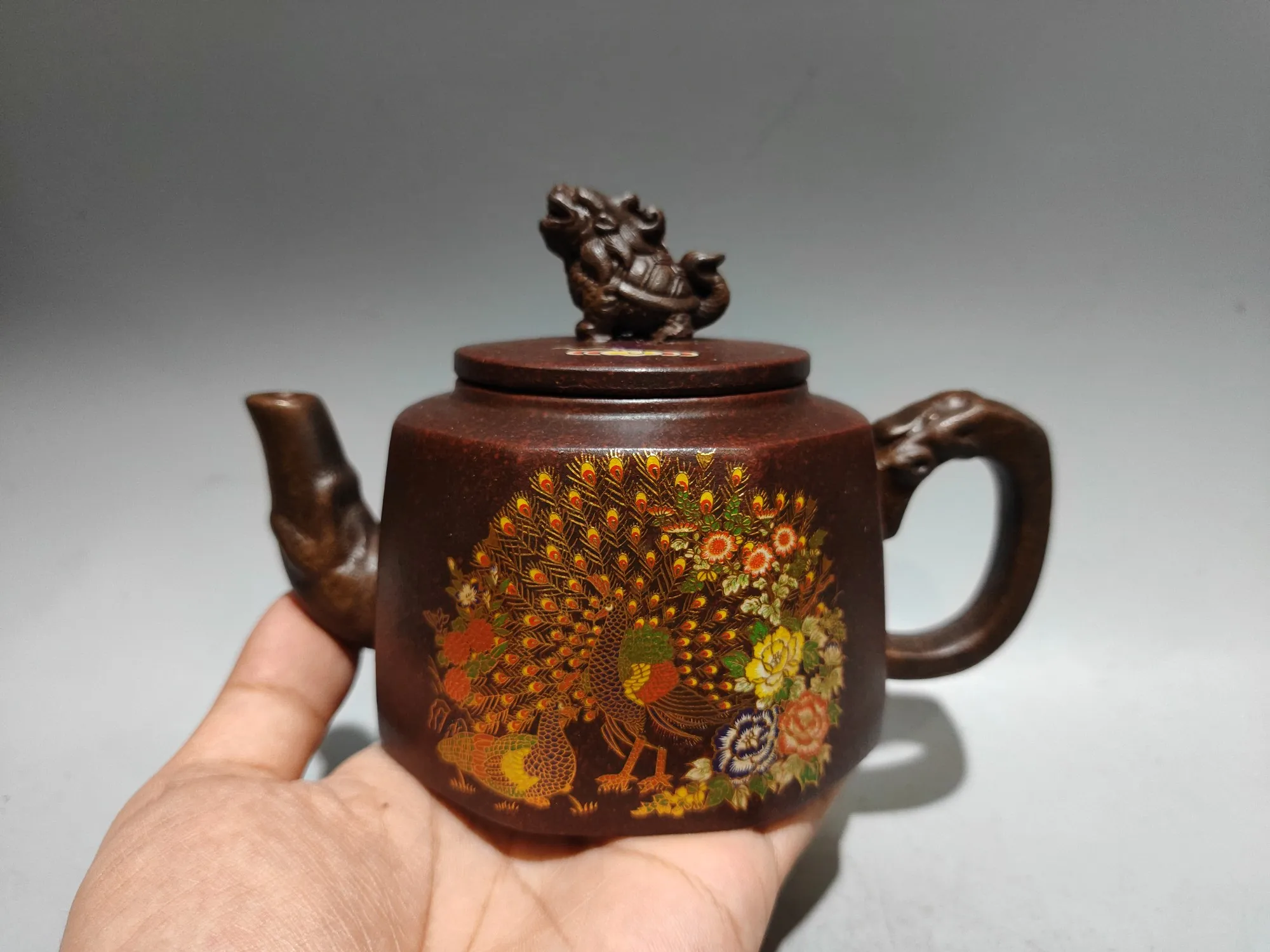 

Old Chinese Handicraft Enameled YiXing Zisha (red stoneware) Teapot,A double-colored bird teapot, with mark, Free shipping