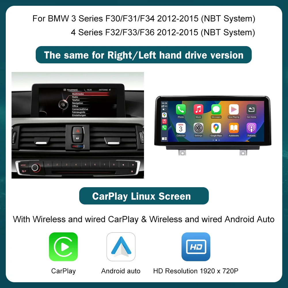 10.25 '12.3' Draadloze CarPlay Android Auto Multimedia Scherm Voor BMW 1 2 3 4 Serie F20 F21 F22 f30 F31 F32 F33