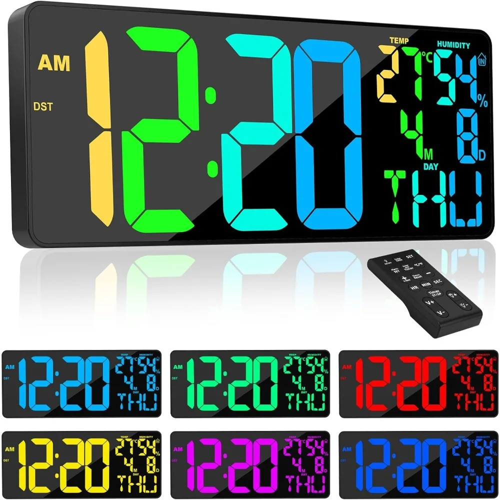 

18" Digital Wall Clock Large Display, 11 RGB Color Changing Large Digital Wall Clock with Remote, Date