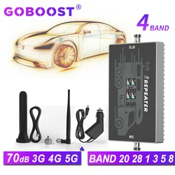 GOBOOST 3g 4g 5g Signal Amplifier 4 Band for Car Use Moblie LTE Network Repeater 700 850 900 1800 2100MHz Cellular Booster Kit