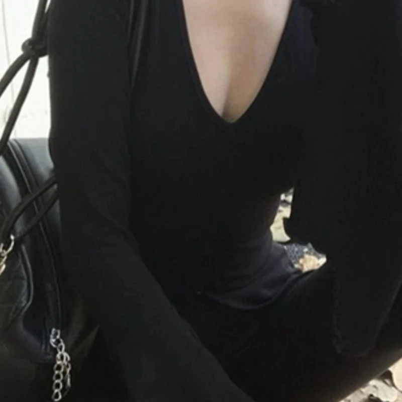 

Облегающая футболка с v-образным вырезом, слегка эластичная футболка с длинными рукавами и рукавами-трубой, женский кардиган