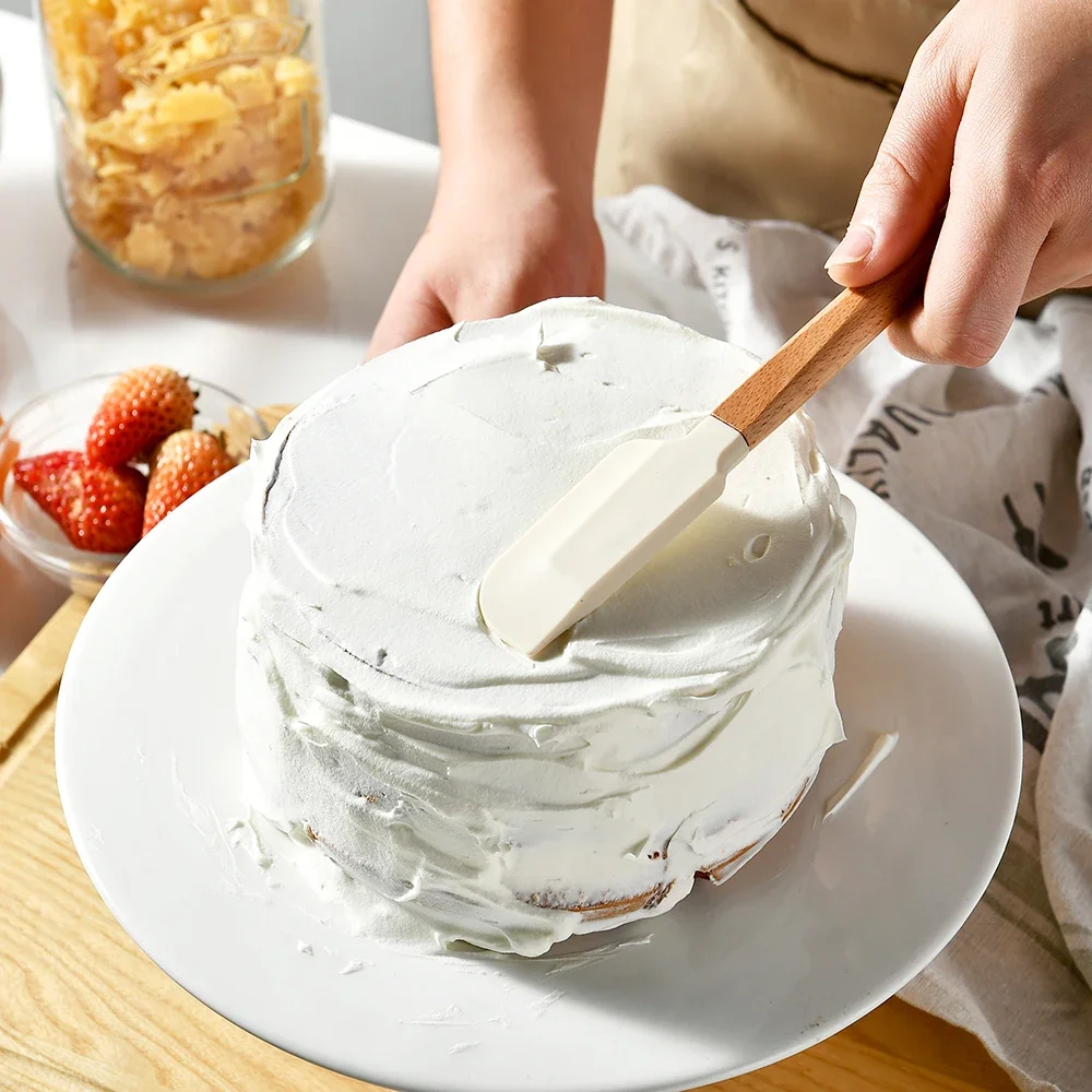 مقبض خشبي كعكة المعجنات ملعقة سيليكون الشوكولاته كريم البيتزا مكشطة خلاط زبدة الخبز مفرشة المطبخ الغذاء الخبز خلاط