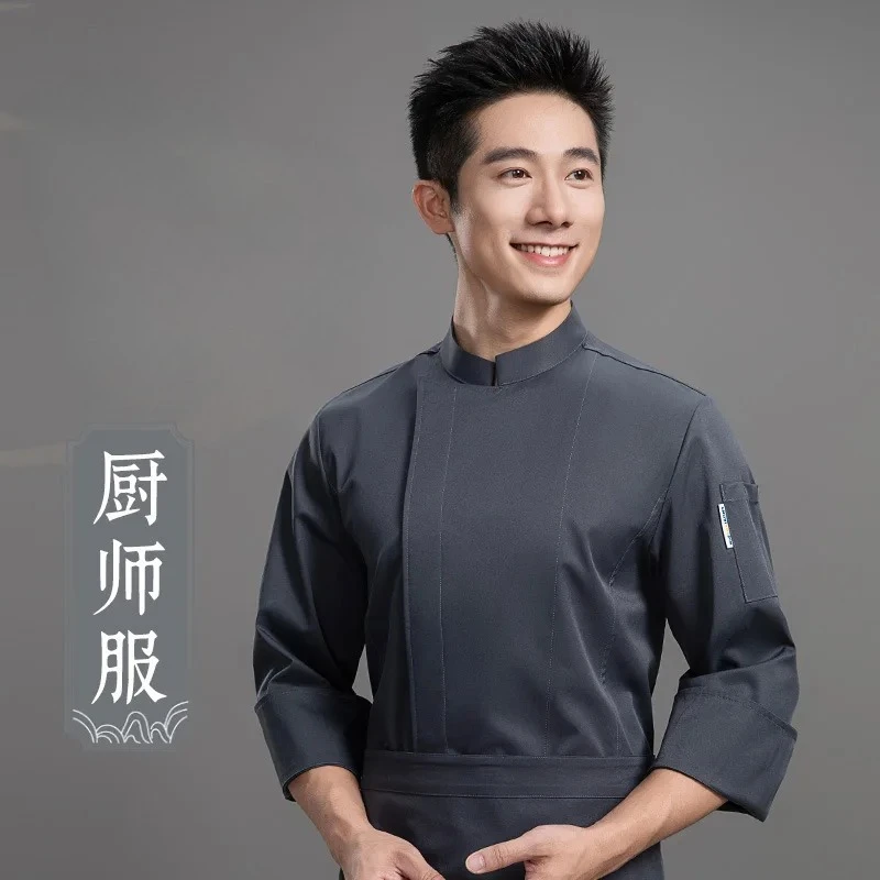 New Chef Workwear Men's Long Sleeve Hotel Restaurant Kitchen Baking Autumn Back Kitchen Clothing