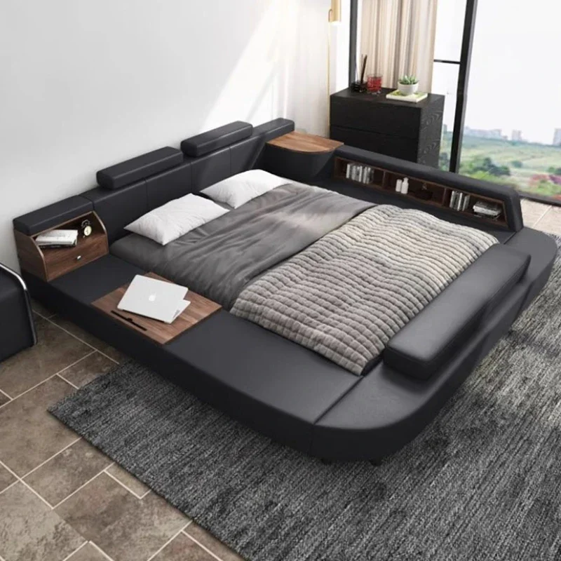 Black High End Aesthetic Double Bed Unique Under Storage Modern Luxury Double Bed King Multifunctional Cama Casal Furniture