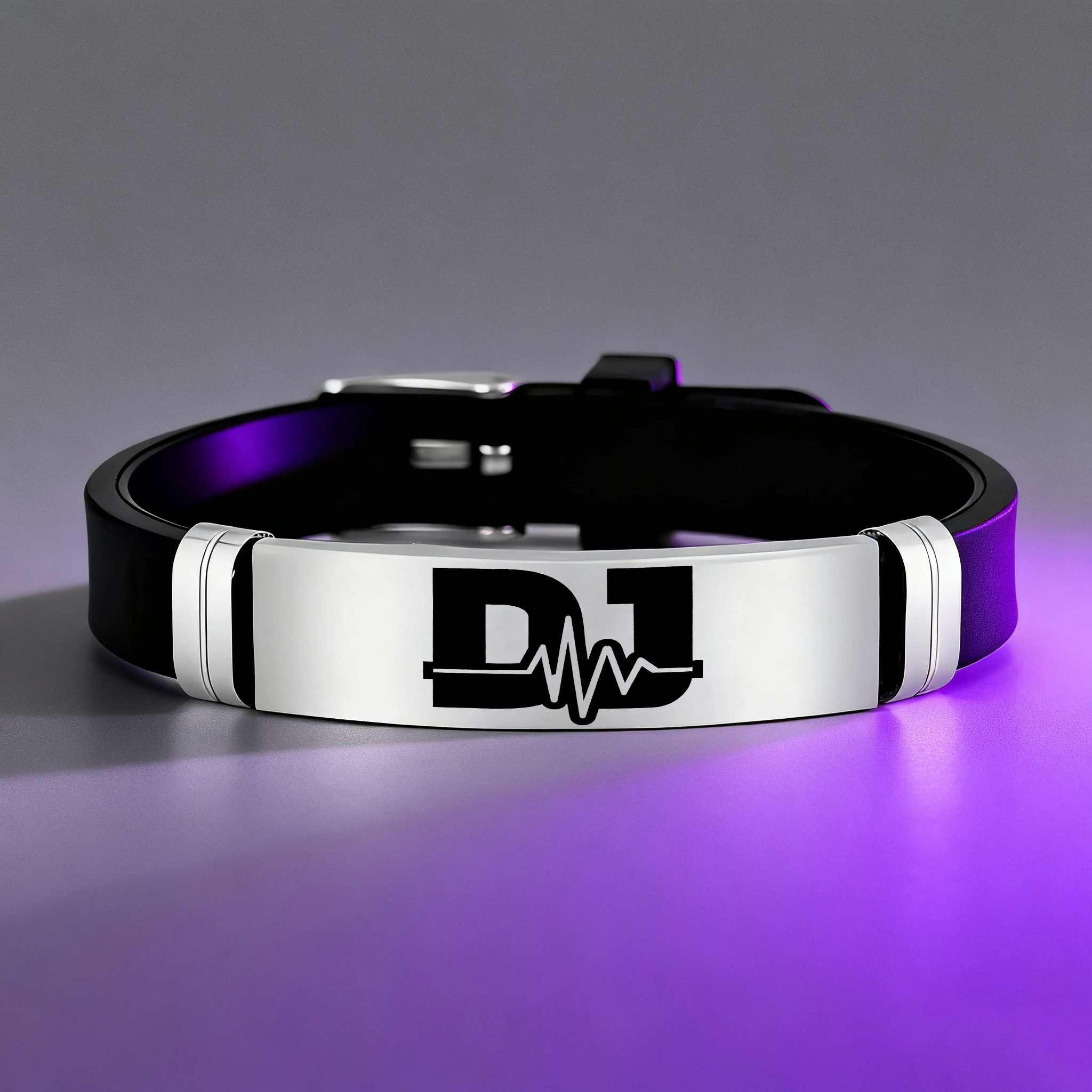 سوار سيليكون من الفولاذ المقاوم للصدأ بتردد نبضات القلب DJ، إكسسوار بسيط عصري، هدية مثالية لعشاق DJ #1
