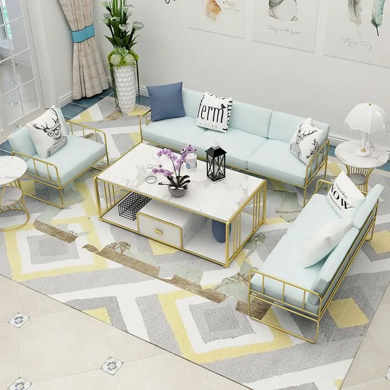 &c Iron Craft Combination Studio Clothing Store Office Nordic Person Online Celebrity Simple Modern Sofa Set with Coffee Table