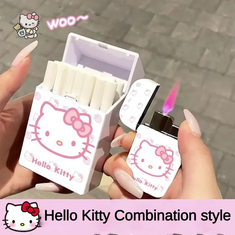 

Hello kitty Series Combination Lighter cigarette case 20PCS For 8mm cigarette box Pink flame Inflated Jet Lighters Smoker Gift