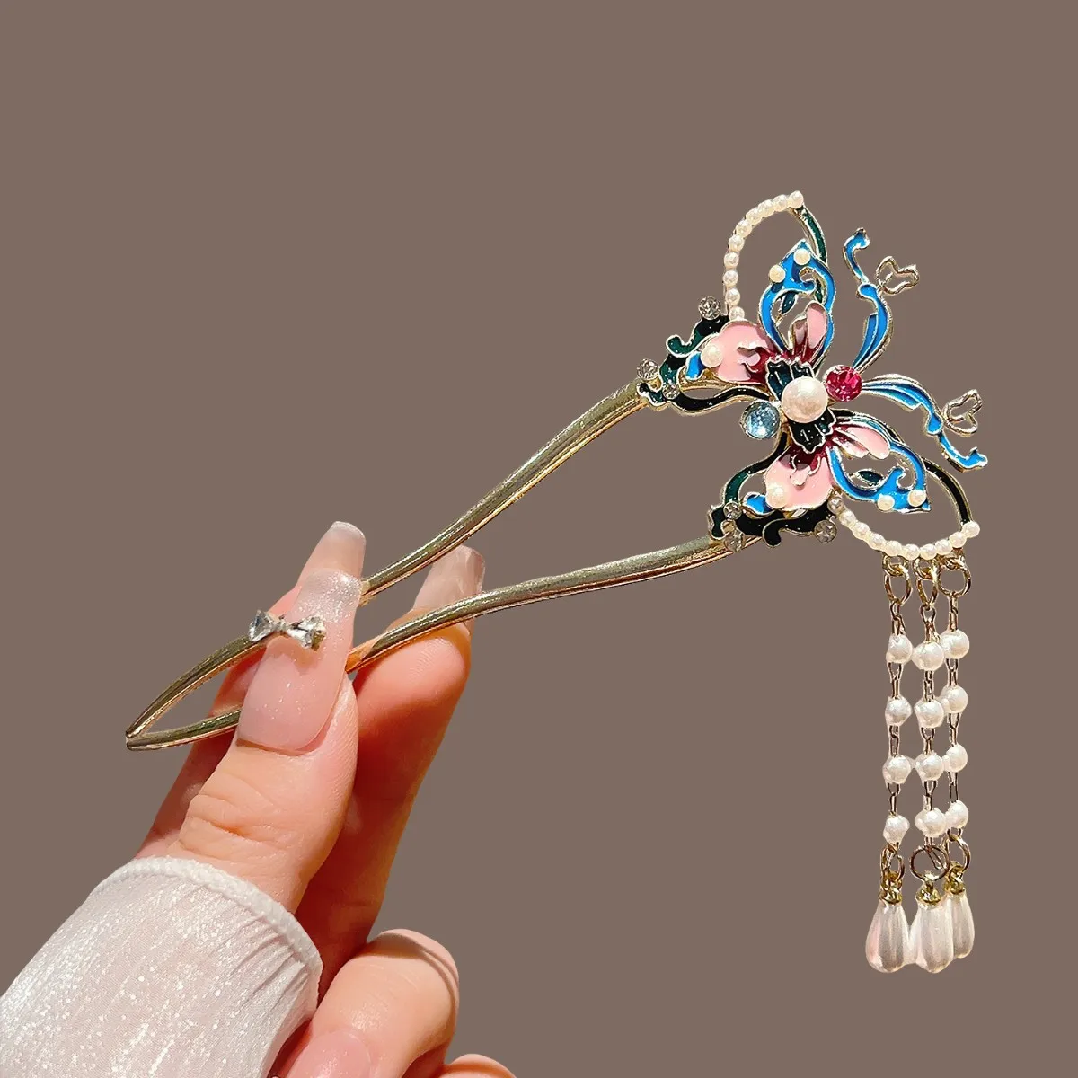 Pearls U Shaped Hair Sticks Fan Shaped Butterfly Tassel Hair Forks Bun Metal Hairpins Elegant Women Jewelry Hair Accessories image 4