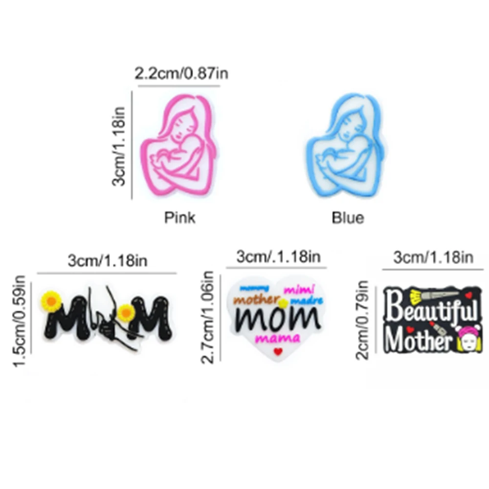 Chenkai 50pcs Mother's Day Silicone Focal Beads For Beadable Pen Mom Silicone Charms for Pen Keychain Necklace Making Characters