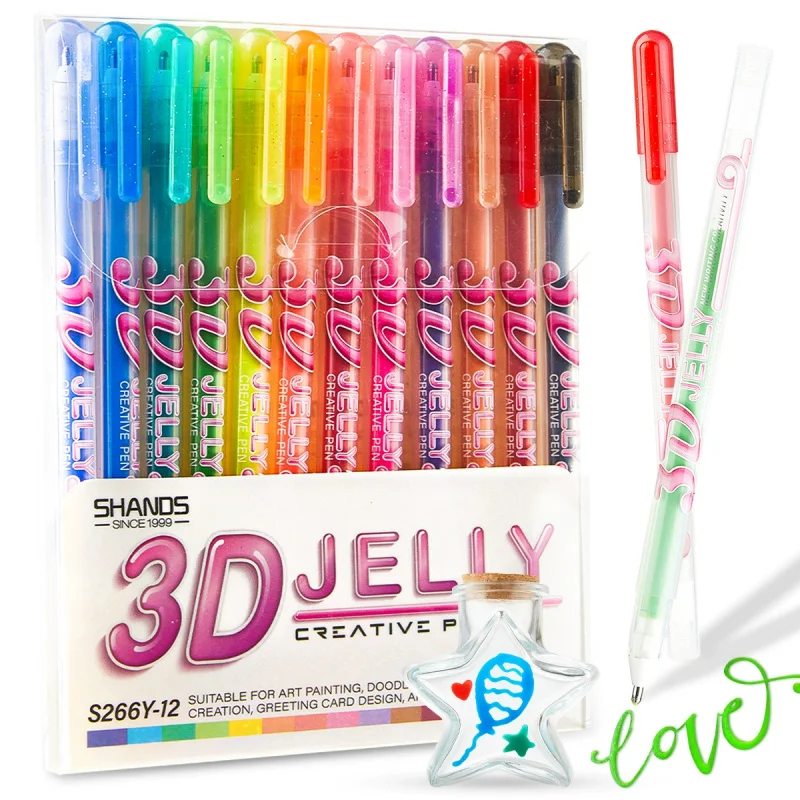 

3D Jelly Pen Set,12 Colors 3D Glossy Jelly Pens,Assorted Colors Gel Ink Pens for DIY Painting Drawing Coloring,Crafts Scrapbooks